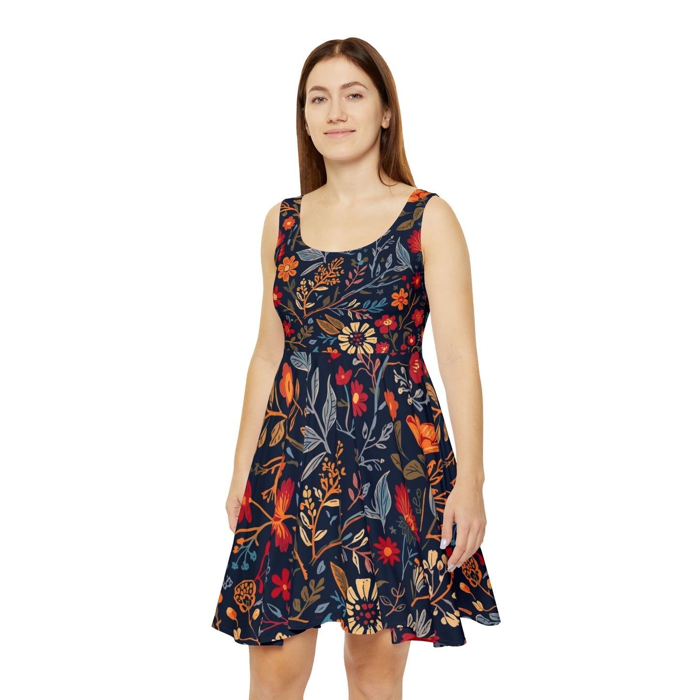 Floral Women's Skater Dress, AOP Floral Print Dress, Summer Outfit, Casual Dress, Bohemian Style Dress, Perfect for Festivals - TRV