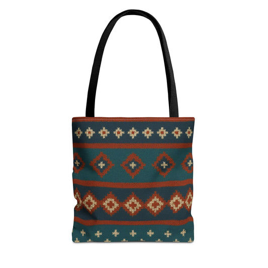 Southwestern Diamond Pattern Tote Bag | Aztec Tribal Geometric Print - TRV