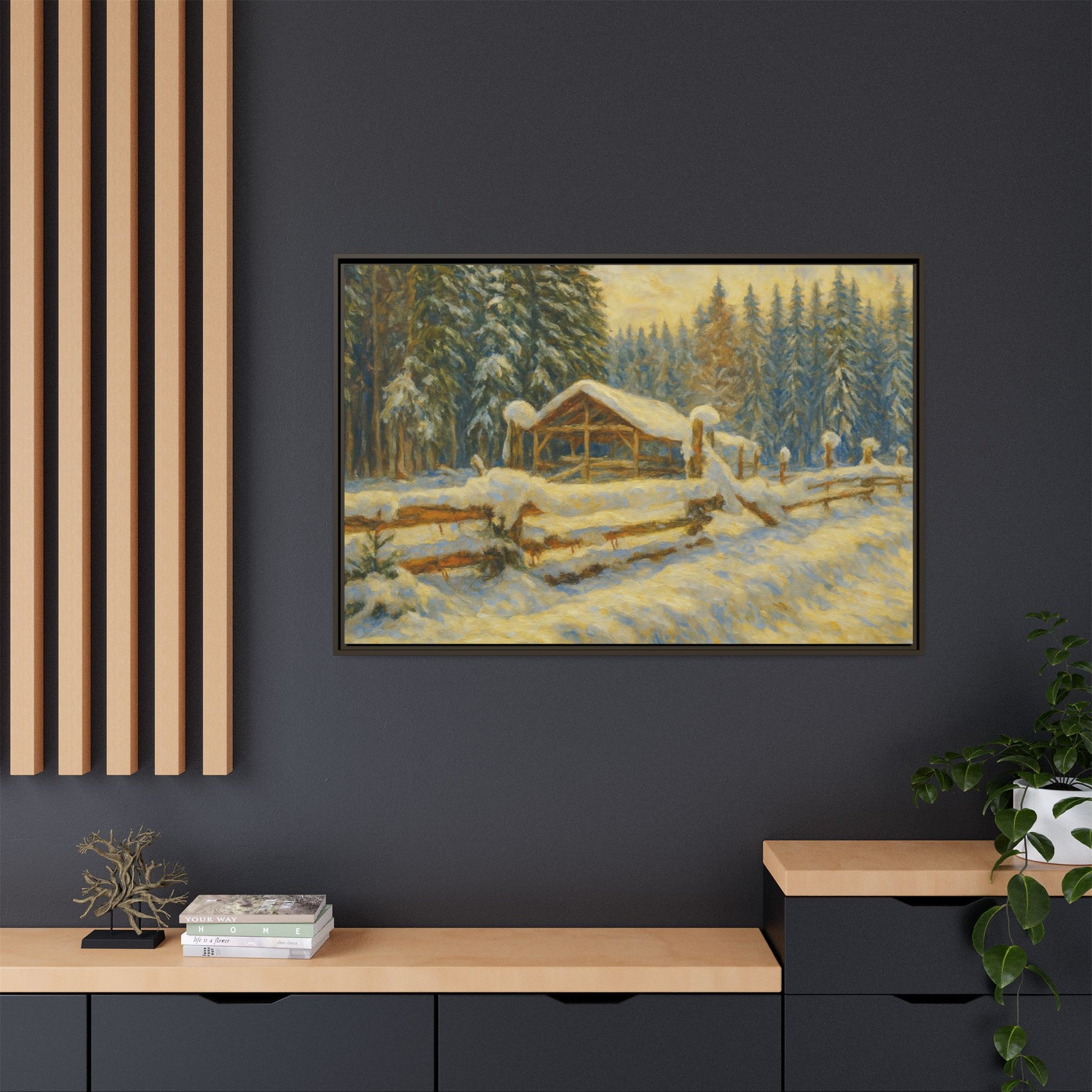 Winter Landscape Framed Canvas Art | Cozy Home Decor | Wall Art for Living Room, Bedroom, Holiday Gift, Rustic Vibes, Art Print - TRV