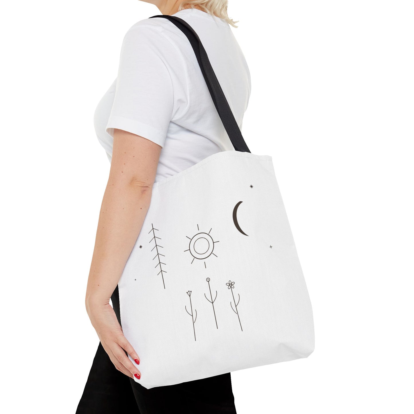 Minimal Moon and Sun Botanical Tote | Celestial Line Art Bag