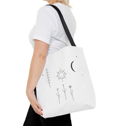 Minimal Moon and Sun Botanical Tote | Celestial Line Art Bag