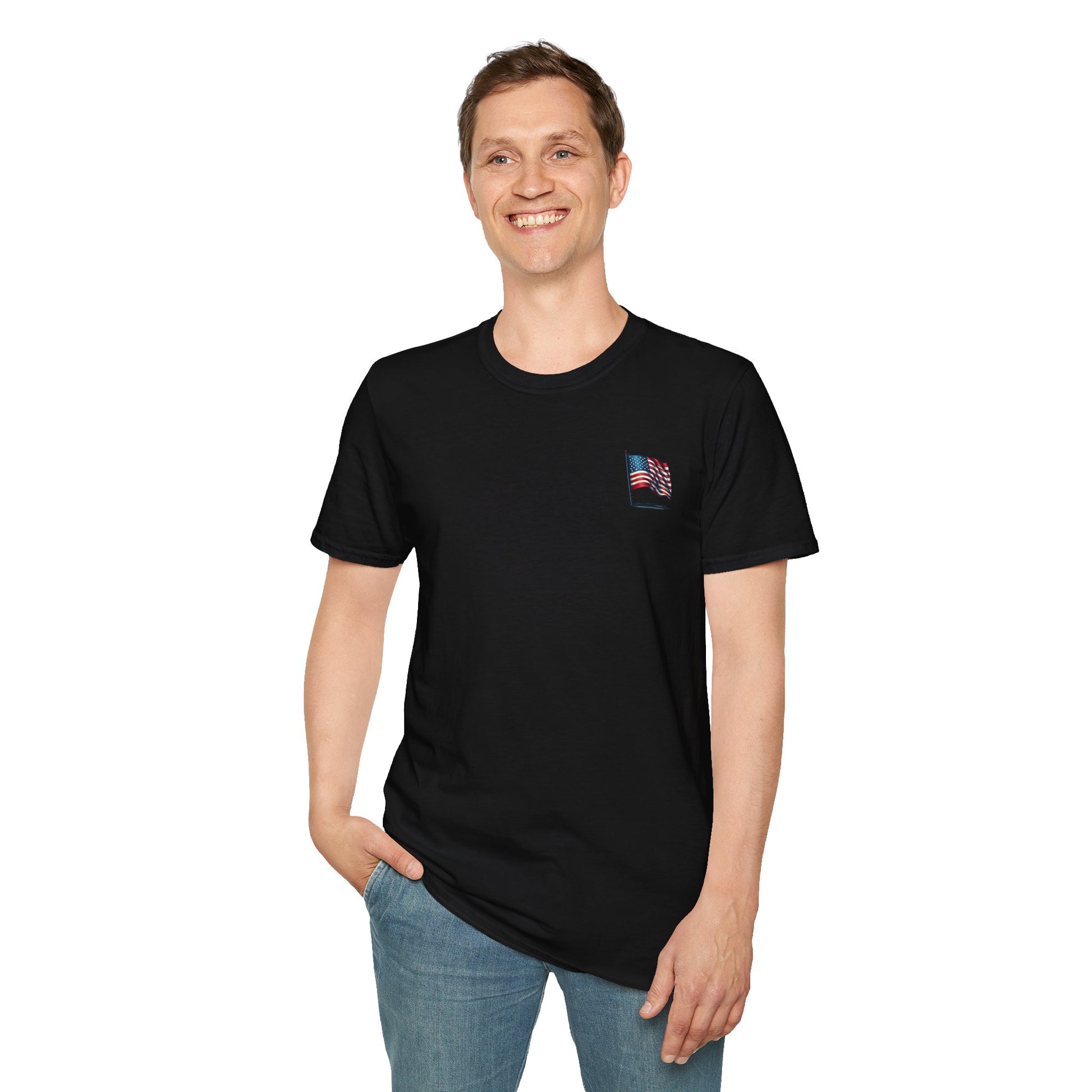 Patriotic Unisex Softstyle T-Shirt, American Flag Tee, USA Pride Shirt, Perfect for Independence Day, Casual Wear - TRV