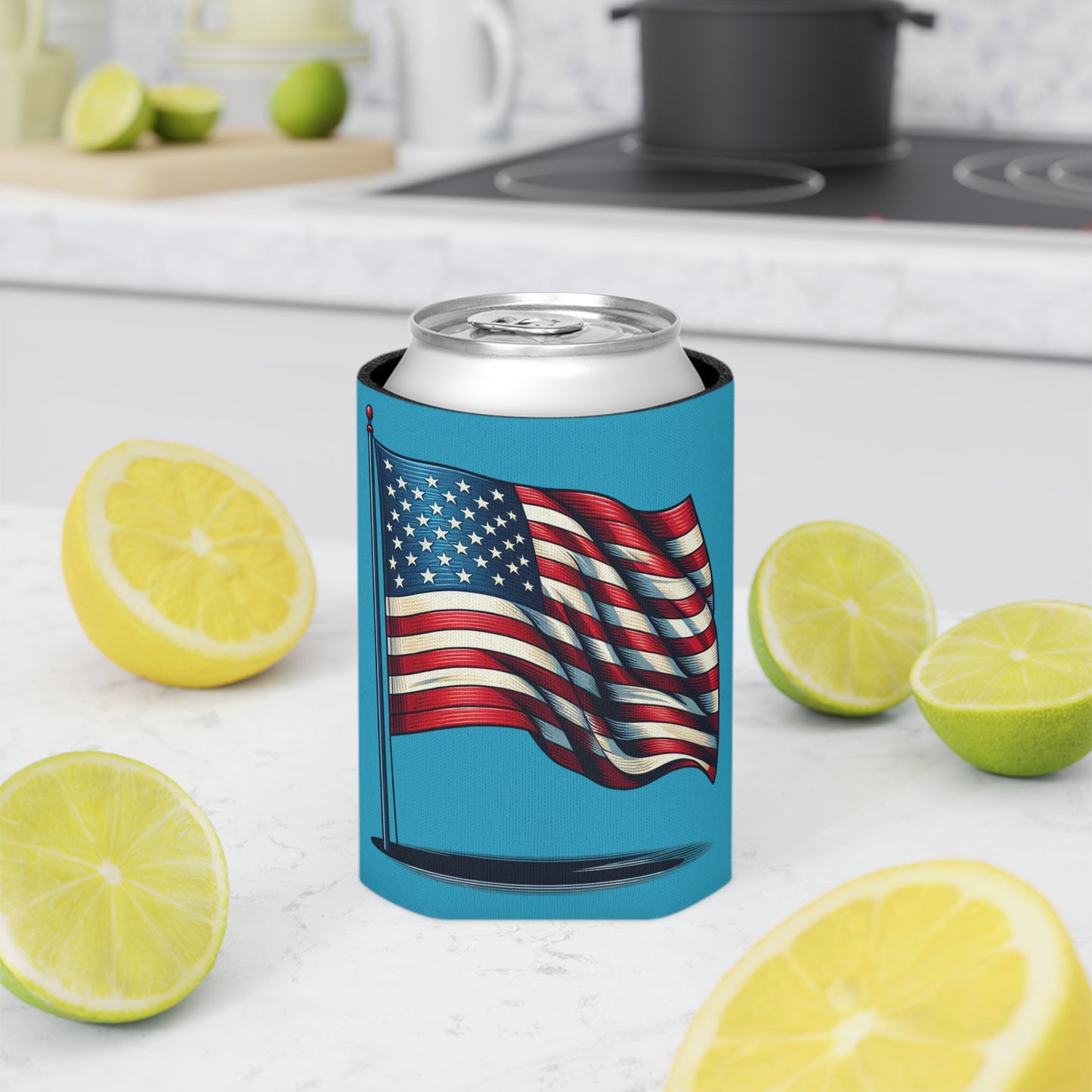Patriotic Can Cooler, Summer BBQ Accessory, Independence Day Drink Holder, Americana Coaster, USA Party Favor - TRV