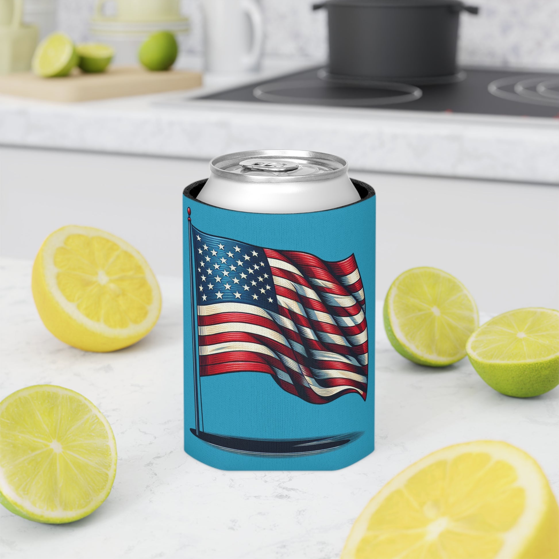 Patriotic Can Cooler, Summer BBQ Accessory, Independence Day Drink Holder, Americana Coaster, USA Party Favor - TRV
