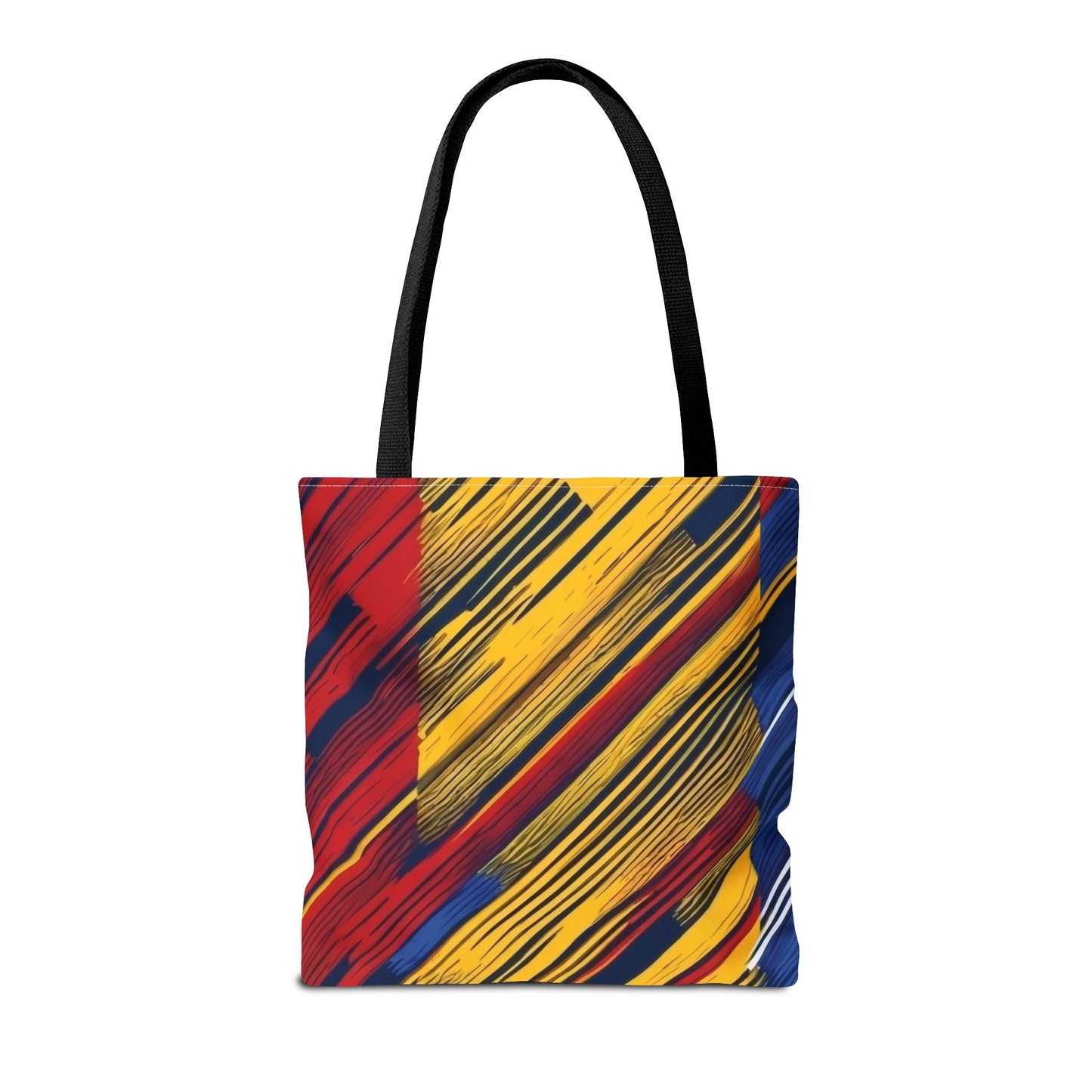Abstract Brushstroke Tote Bag - Bold Red, Yellow & Blue All-Over Print