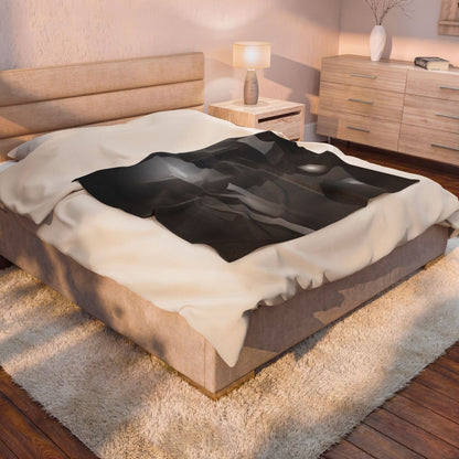 Velveteen plush blanket featuring 3D geometric spheres, abstract cube and sphere design, with vibrant all-over print by Printify.