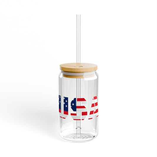 Patriotic USA Sipper Glass, 16oz — American Flag Straw Tumbler