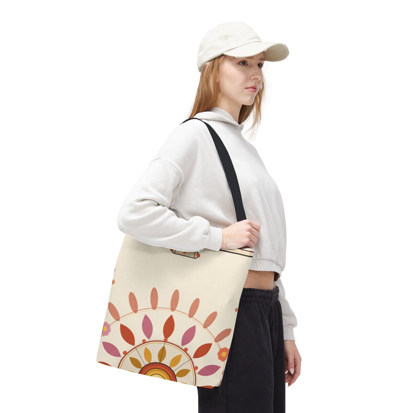 Boho Floral Mandala Tote Bag | Pastel Sunburst Pattern