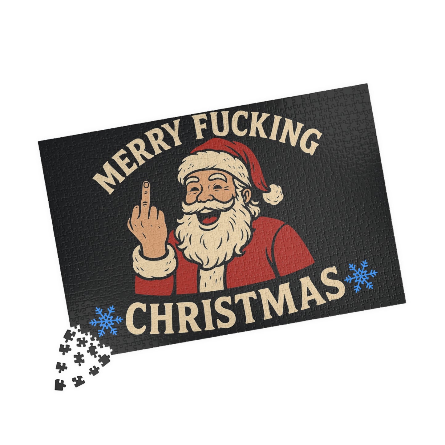 Irreverent Merry Christmas Puzzle | Santa Middle Finger Holiday Jigsaw