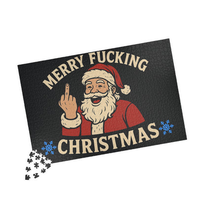 Irreverent Merry Christmas Puzzle | Santa Middle Finger Holiday Jigsaw