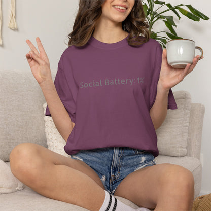 Social Battery 1% T-shirt | Introvert Funny Text Tee