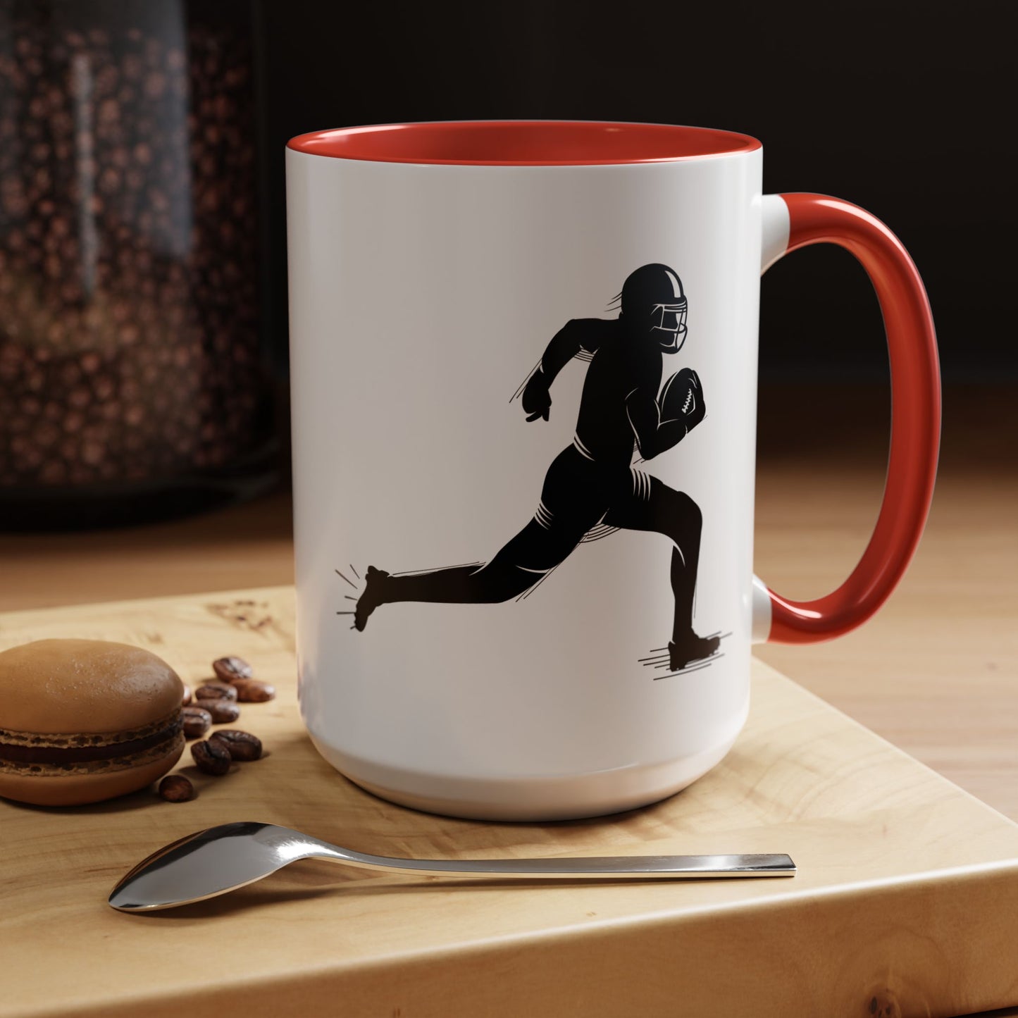 Football Player Themed Accent Coffee Mug, Sports Fan Gift, Unique Mug for Athletes, Coffee Lover, Game Day Essential - TRV