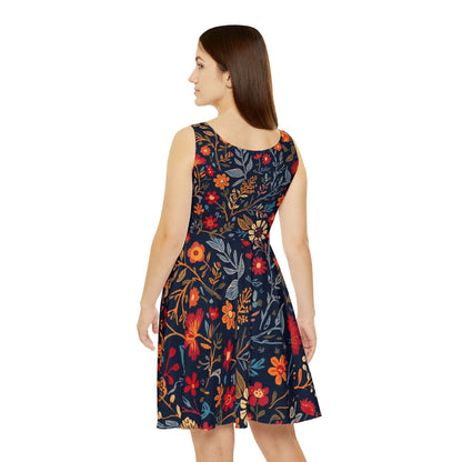 Floral Women's Skater Dress, AOP Floral Print Dress, Summer Outfit, Casual Dress, Bohemian Style Dress, Perfect for Festivals - TRV