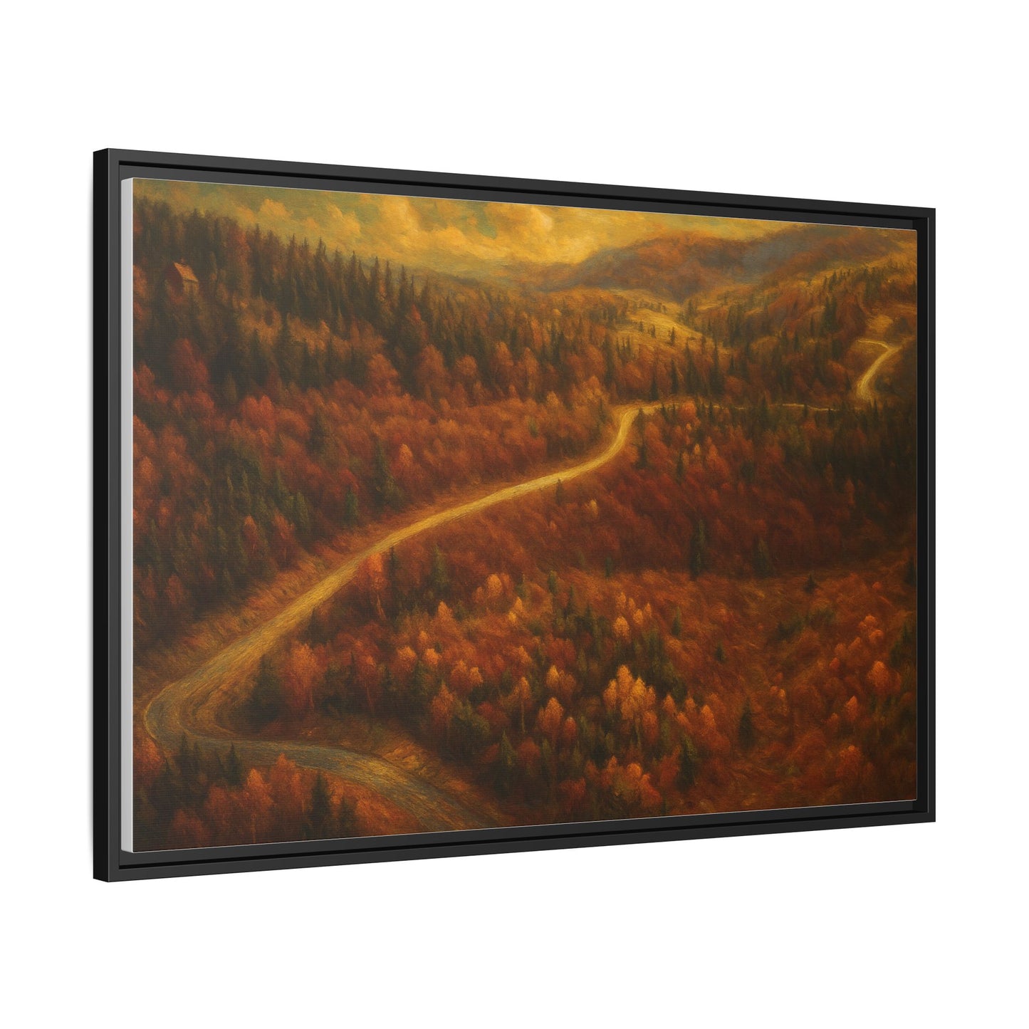 Autumn Landscape Framed Canvas Art, Cozy Home Decor, Warm Fall Vibes, Gift for Nature Lovers, Perfect for Thanksgiving - TRV