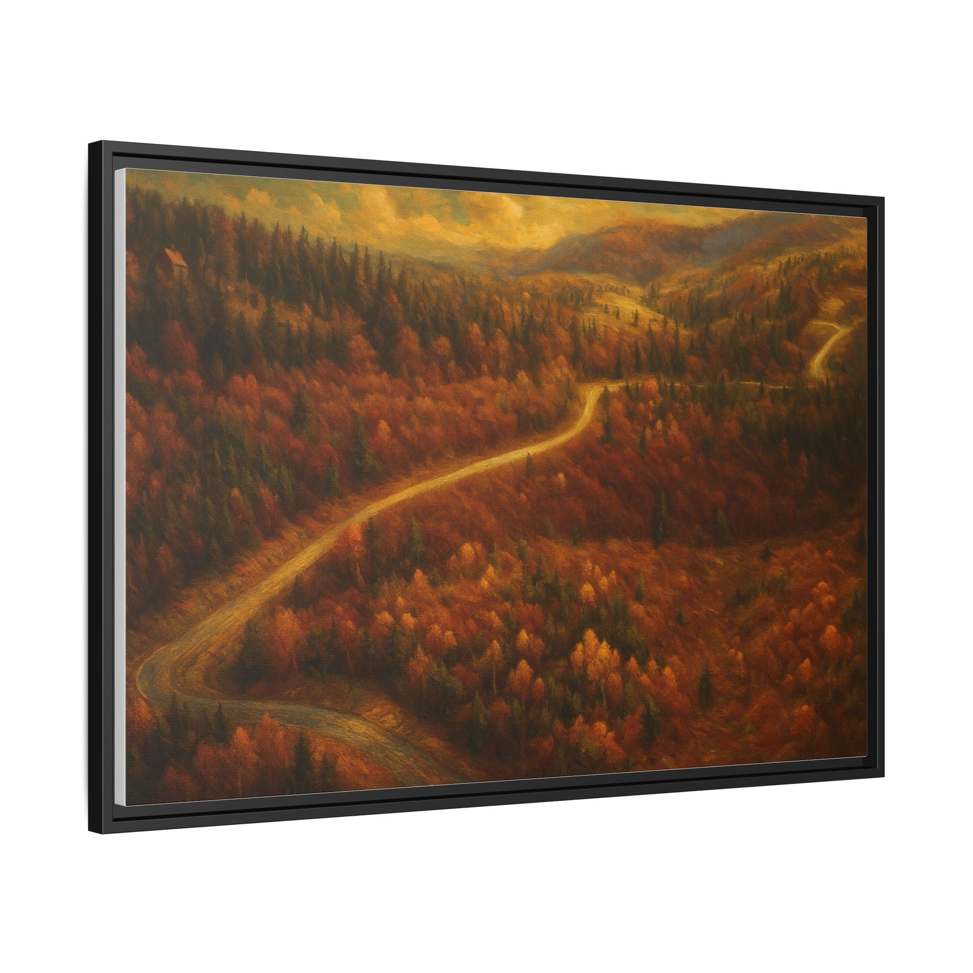 Autumn Landscape Framed Canvas Art, Cozy Home Decor, Warm Fall Vibes, Gift for Nature Lovers, Perfect for Thanksgiving - TRV