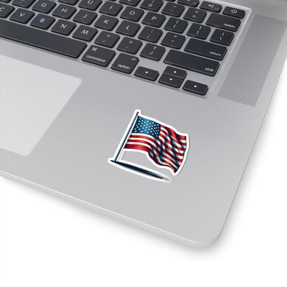 American Flag Kiss-Cut Sticker — Waving USA Decal for Laptops, Cars & Water Bottles