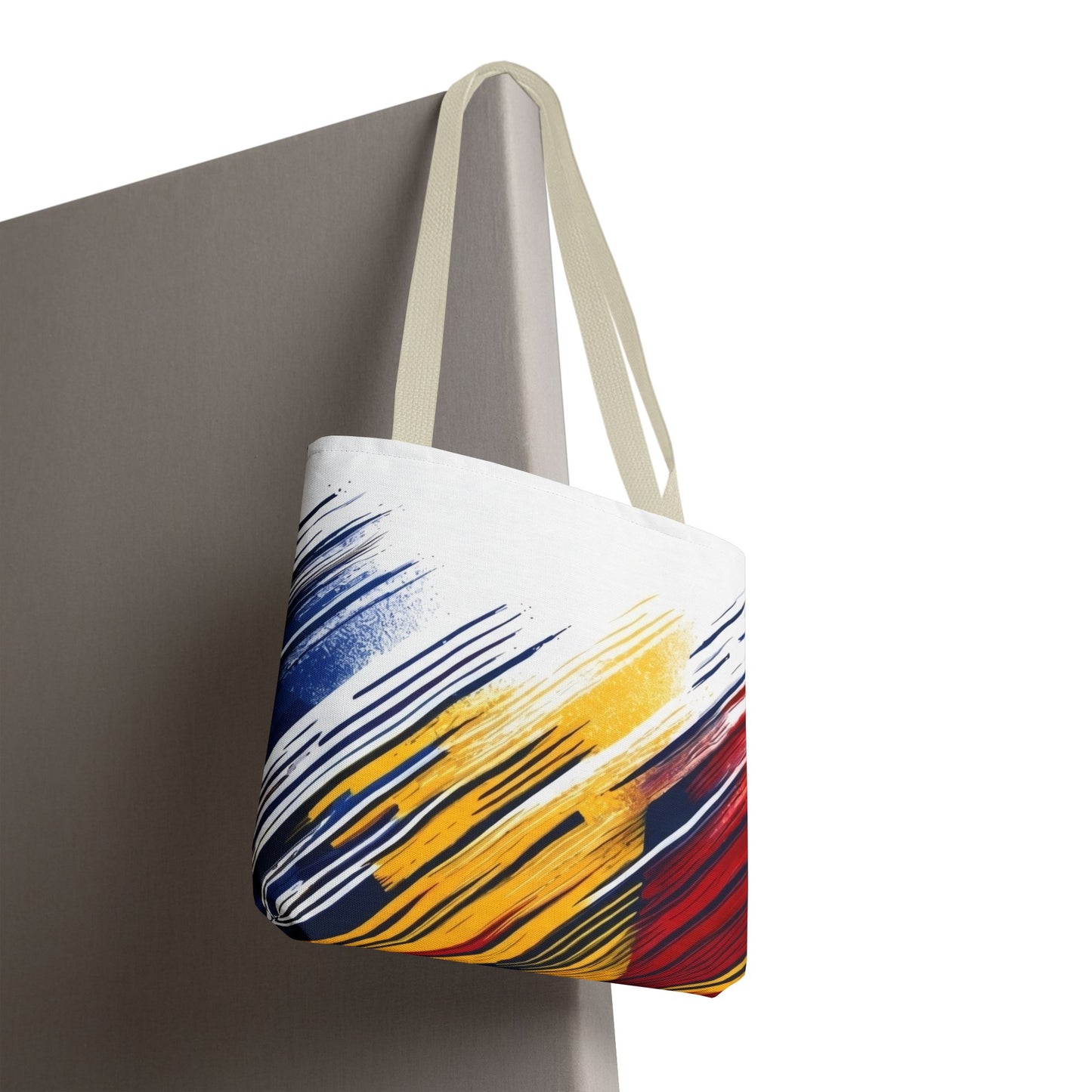 Abstract Brushstroke Tote Bag - Bold Red, Yellow & Blue All-Over Print