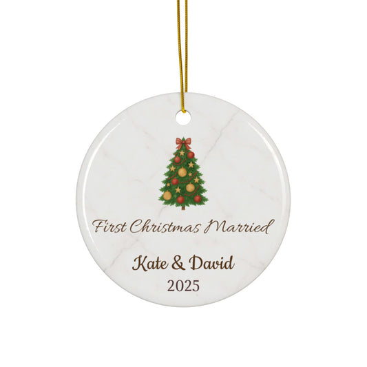 First Christmas Married Ceramic Ornament | Personalized Names & Year - TRV