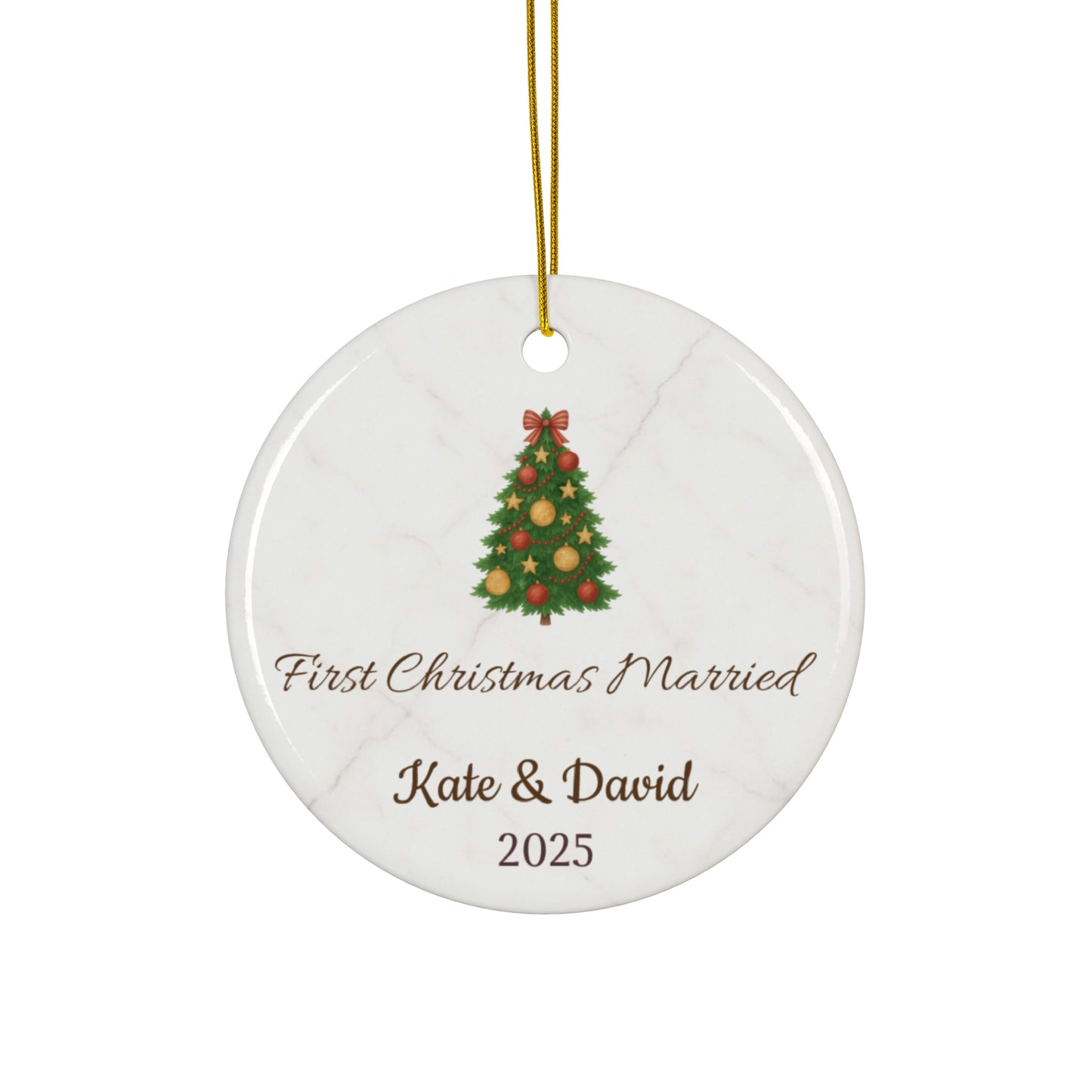 First Christmas Married Ceramic Ornament | Personalized Names & Year - TRV