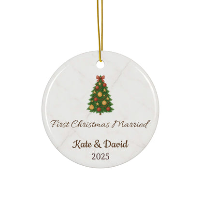 First Christmas Married Ceramic Ornament | Personalized Names & Year - TRV