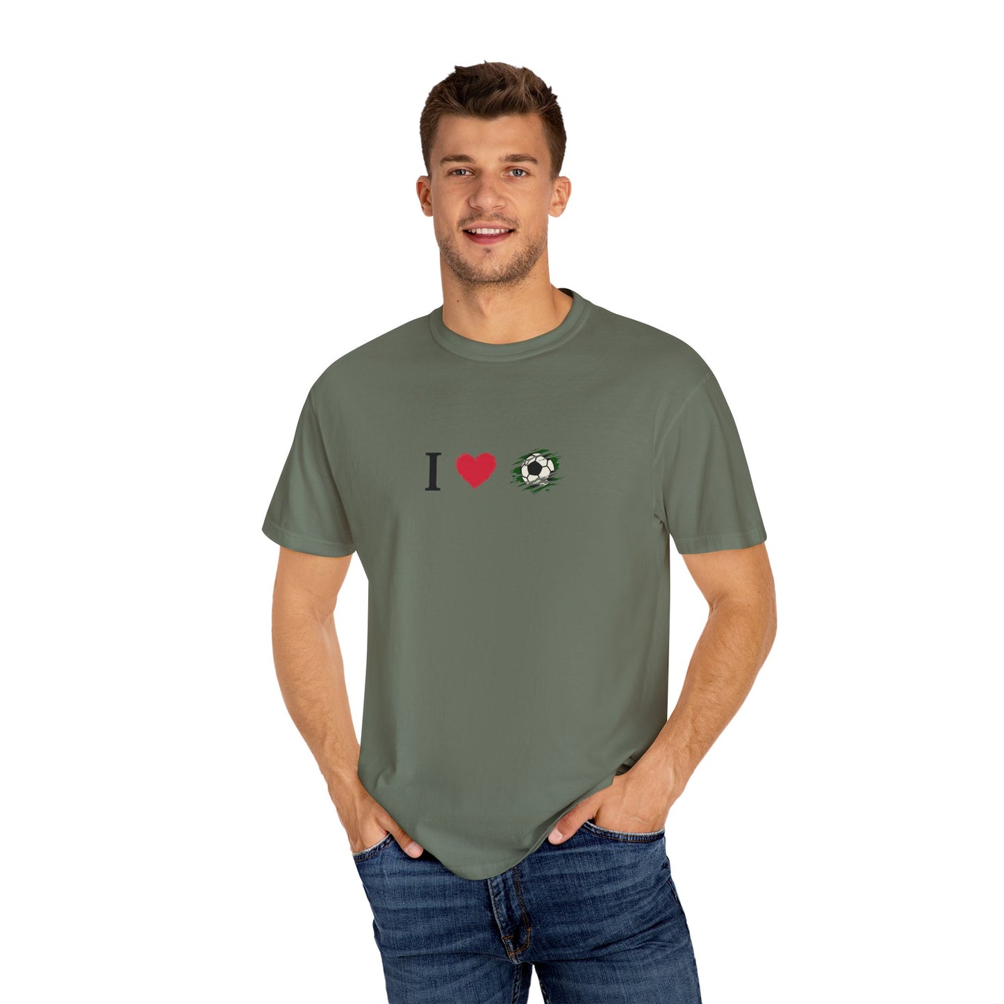 I Love Football (Soccer) Unisex Garment-Dyed T-shirt, Casual Tee, Everyday Wear, Gift for Him/Her, Stylish Apparel - product image