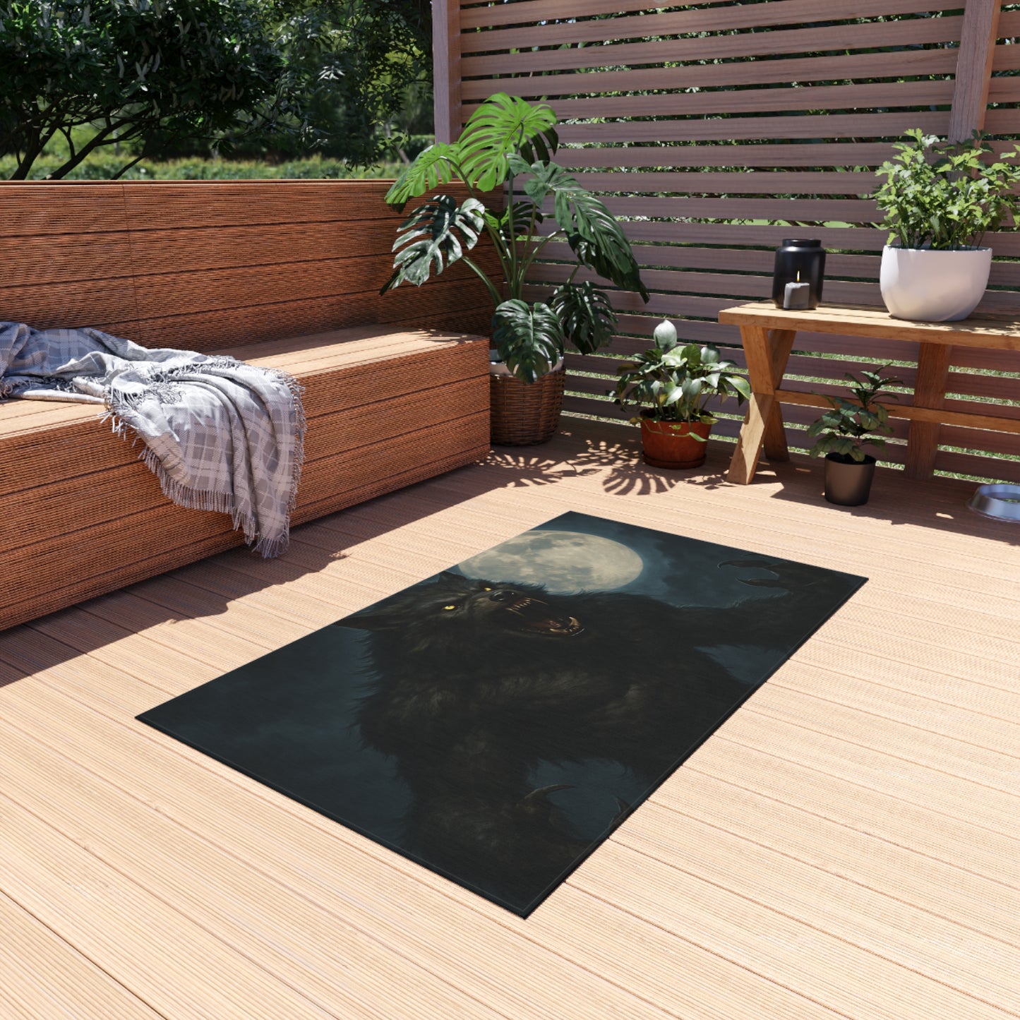 Werewolf Moon Outdoor Rug — Spooky Full Moon Horror Patio Mat