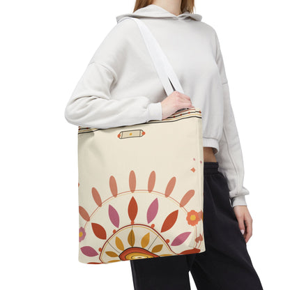 Boho Floral Mandala Tote Bag | Pastel Sunburst Pattern