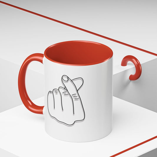 K-Pop Accent Mug - Love Gesture Design (11oz, 15oz), Korean Pop Coffee Cup, K-Pop Lover Gift, Cute Drinkware, Unique Mug