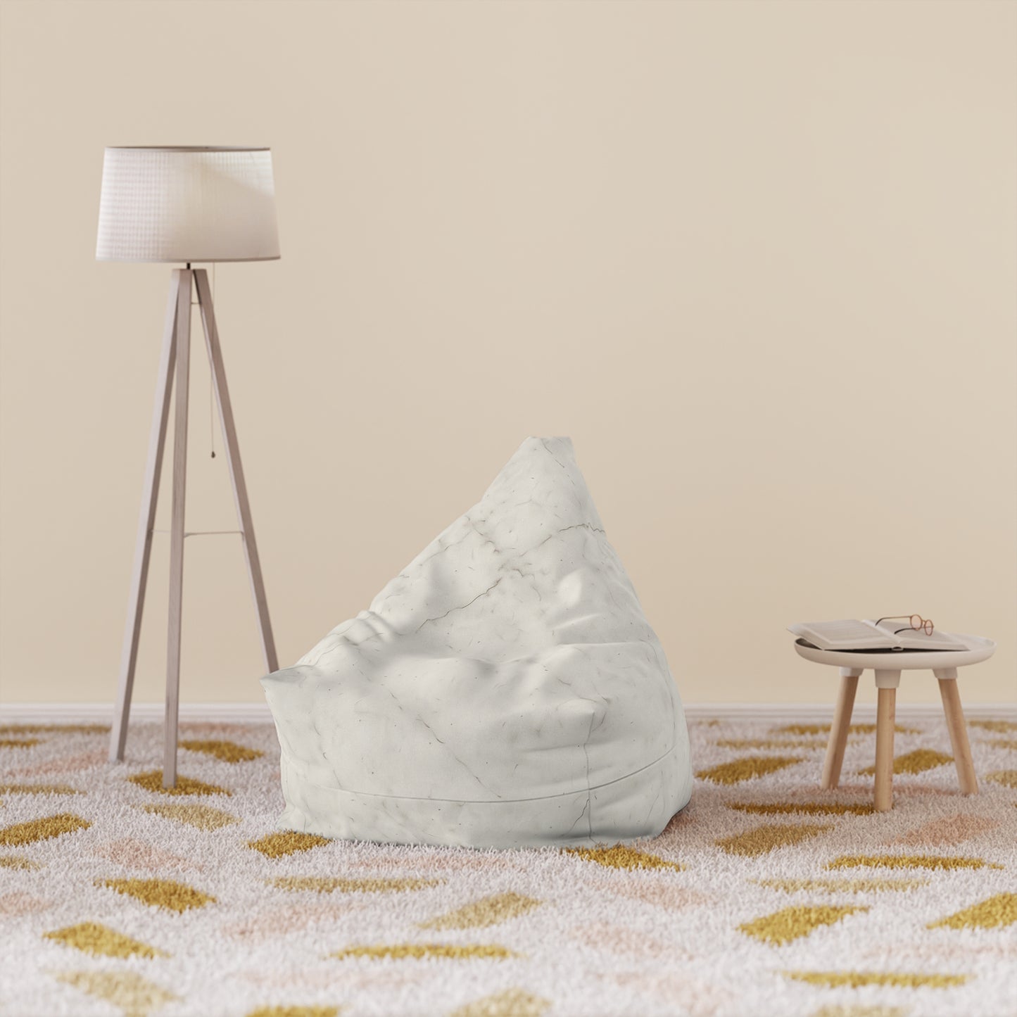 White Marble Pattern Bean Bag Chair Cover | Faux Stone Texture