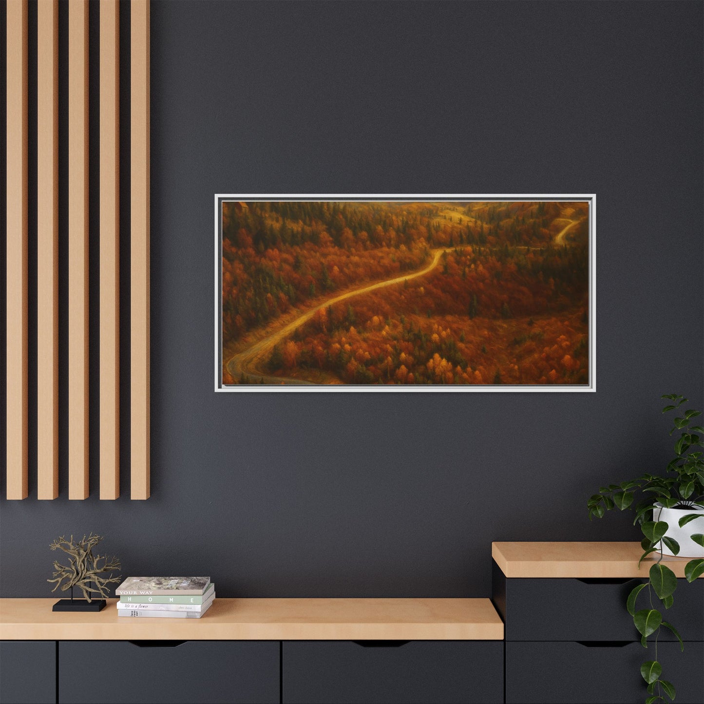 Autumn Landscape Framed Canvas Art, Cozy Home Decor, Warm Fall Vibes, Gift for Nature Lovers, Perfect for Thanksgiving - TRV