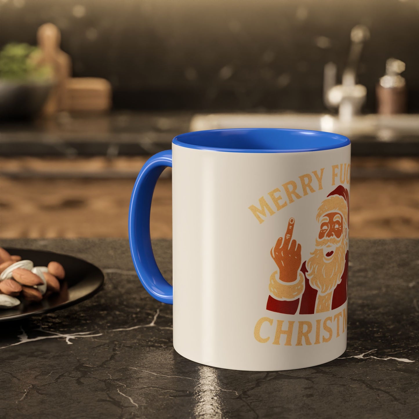 Irreverent Merry Christmas Mug — Funny Santa Middle Finger Coffee Cup (11oz & 15oz)