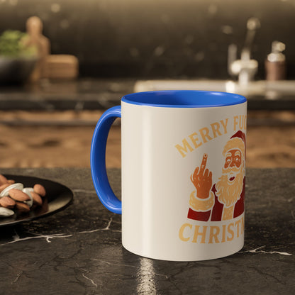 Irreverent Merry Christmas Mug — Funny Santa Middle Finger Coffee Cup (11oz & 15oz)