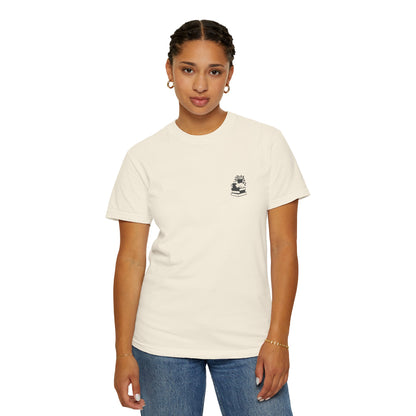 Cozy Cat on Books T-Shirt | Reading Tea Stack Illustration