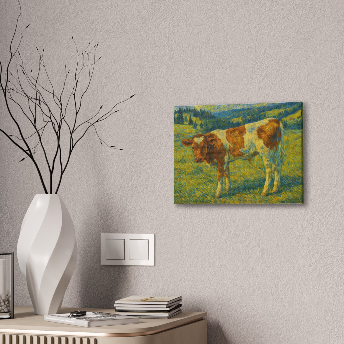 Artistic Cow Canvas Wall Art - Farmhouse Decor, Calf Painting