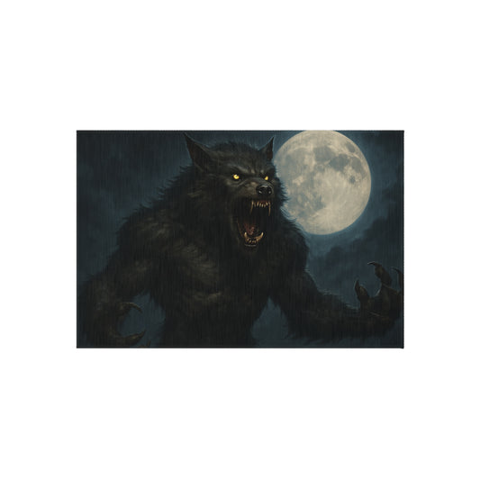 Werewolf Moon Outdoor Rug — Spooky Full Moon Werewolf Patio Mat