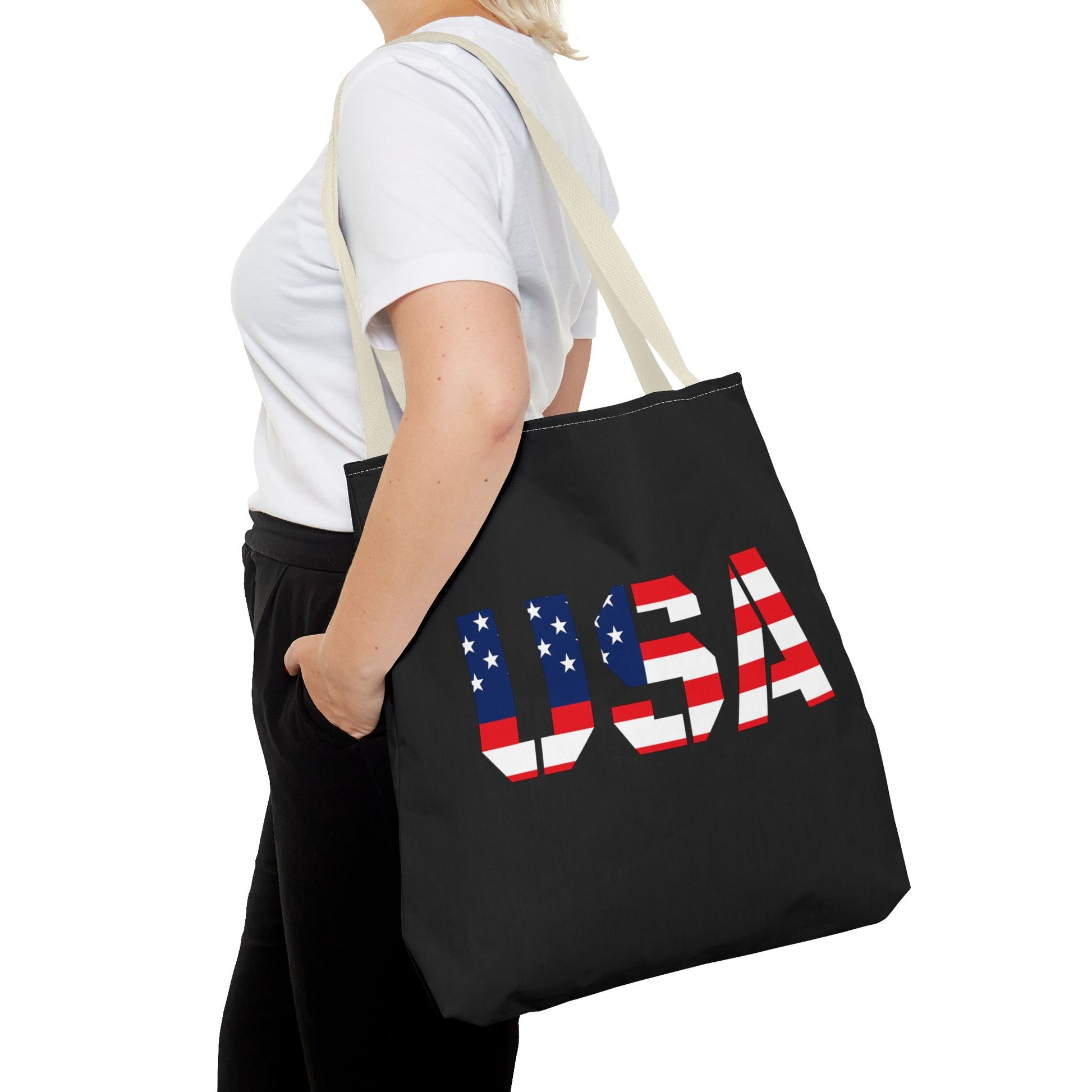 Patriotic USA Print Tote Bag, Reusable Shopping Bag, 4th of July Gift, Summer Carryall, American Flag Style - TRV