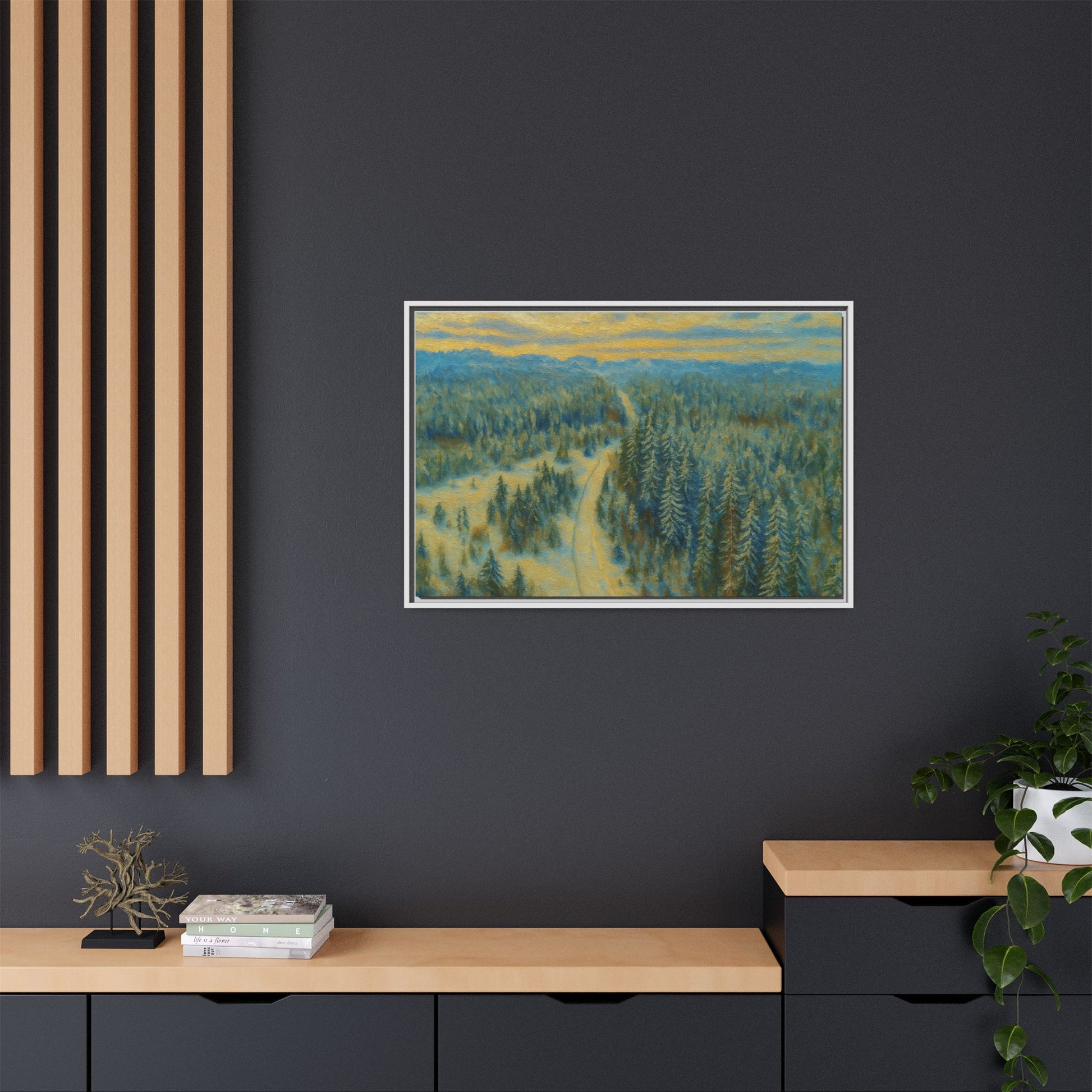Framed Matte Canvas Art Print, Tranquil Forest Landscape, Home Decor for Nature Lovers, Wall Art for Living Room, Gift for Art Enthusiasts - TRV