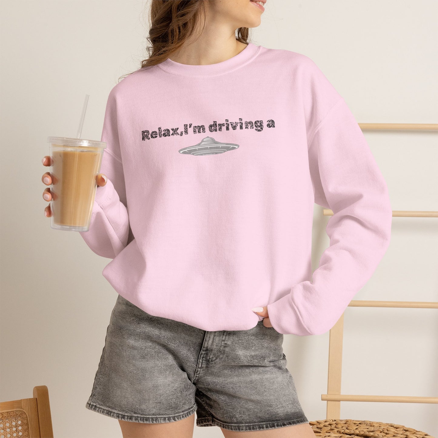 Relaxing UFO Driving Sweatshirt, Funny Gift for UFO Lovers, Unisex Crewneck Pullover, Casual Wear, Space Enthusiast Apparel