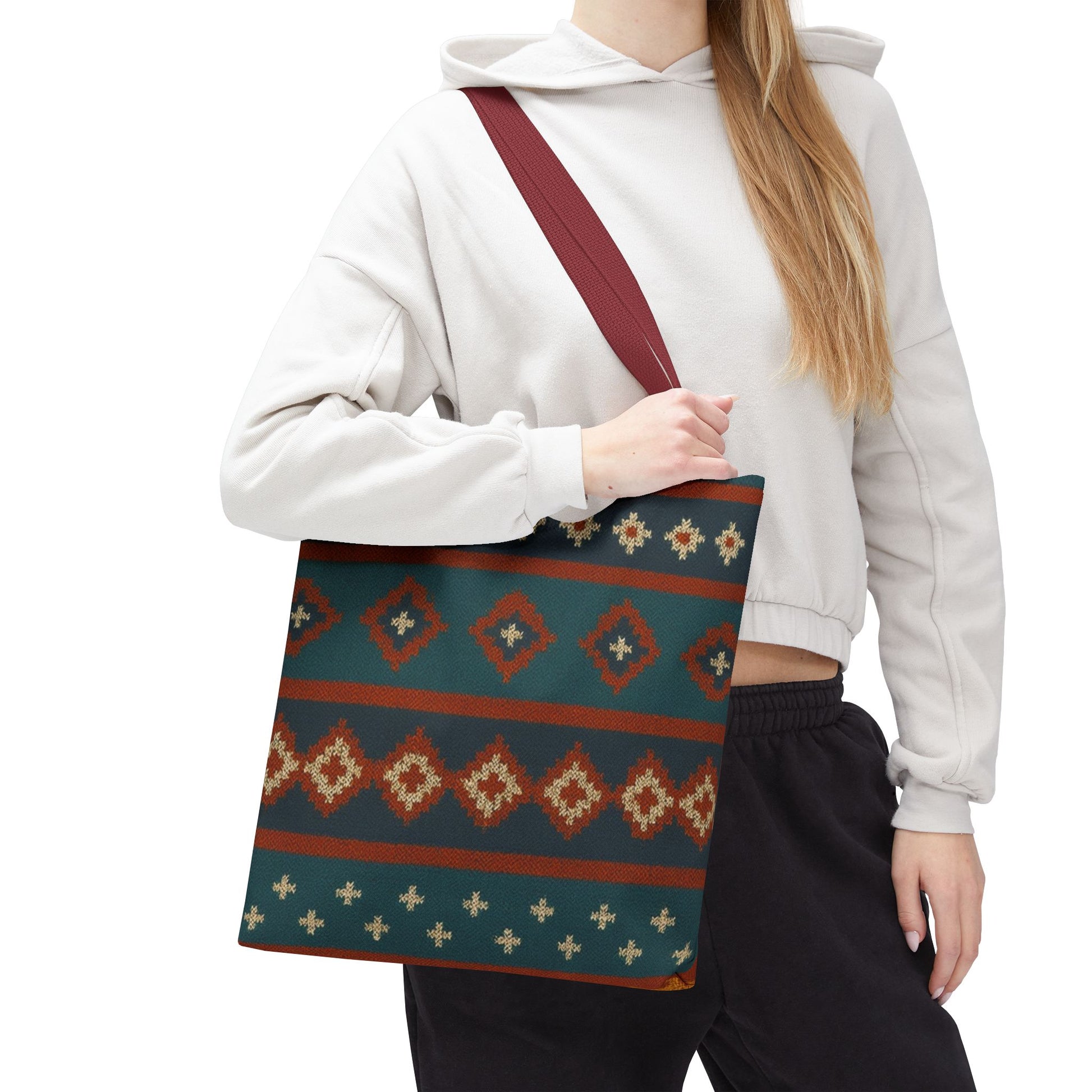 Southwestern Diamond Pattern Tote Bag | Aztec Tribal Geometric Print - TRV