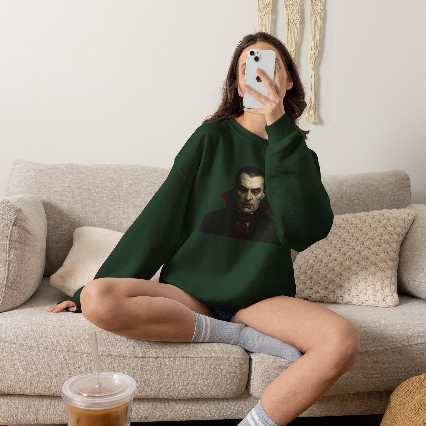 Gothic Horror Sweatshirt, Cozy Vampire Sweatshirt, Spooky Apparel, Halloween Costume Top, Unisex Halloween Sweatshirt