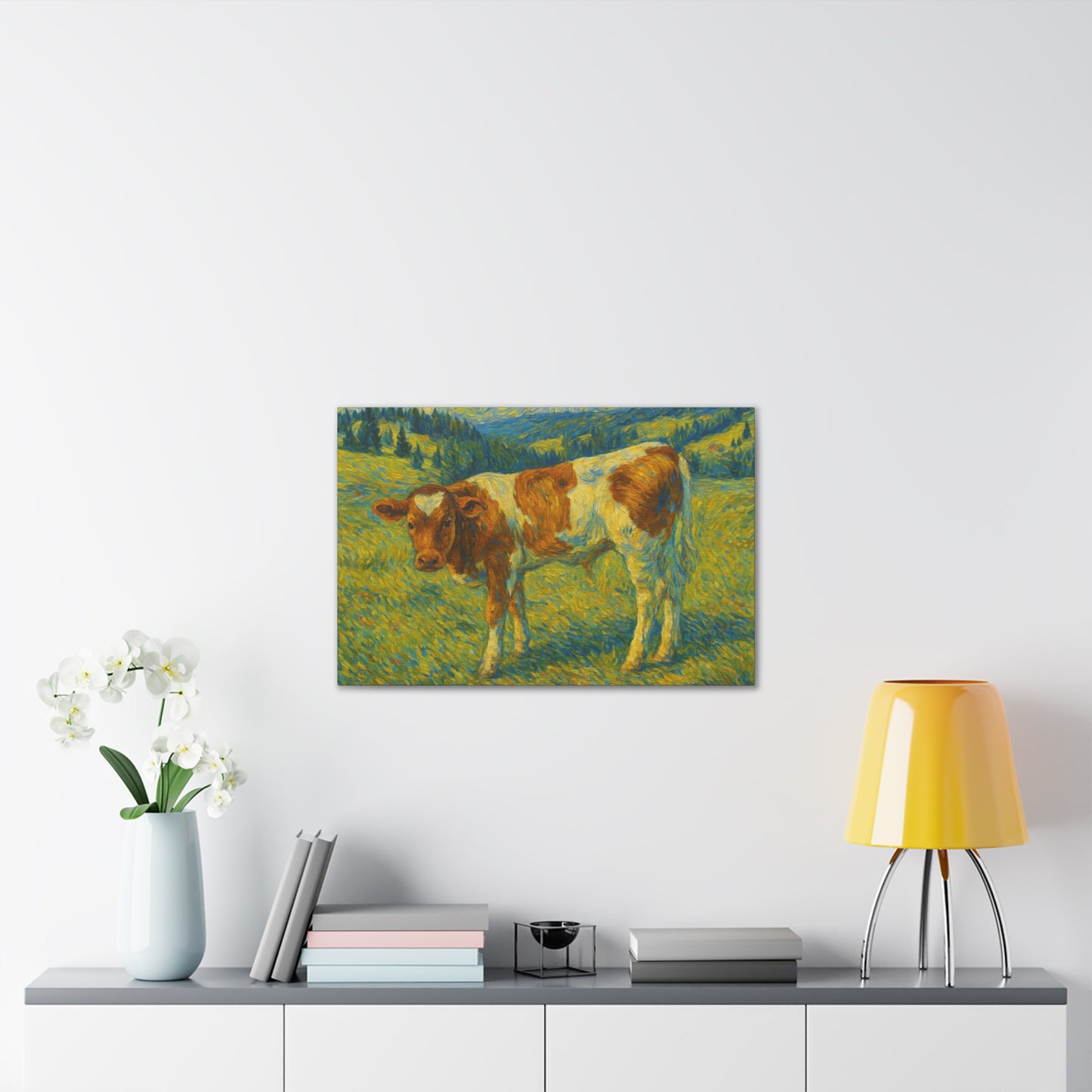 Artistic Cow Canvas Wall Art - Farmhouse Decor, Calf Painting