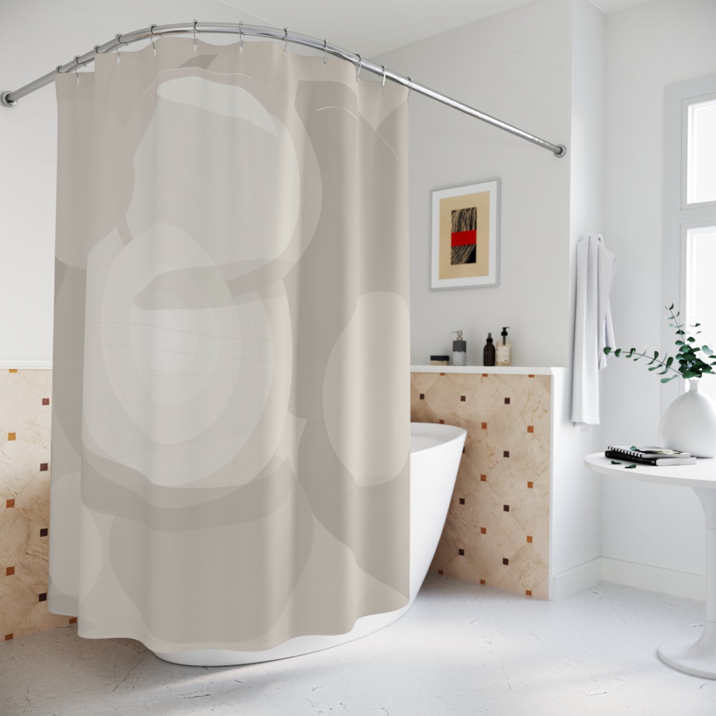 Neutral Abstract Bokeh Shower Curtain | Modern Geometric Bathroom Decor