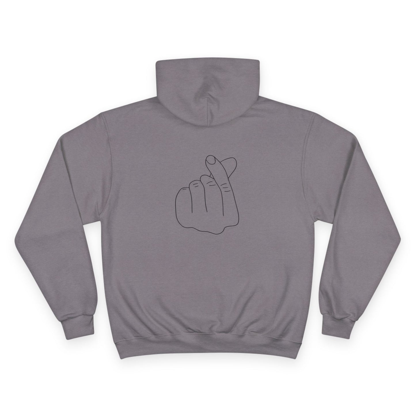 Champion Hoodie with Korean Finger Heart Graphic – Minimal White Pullover