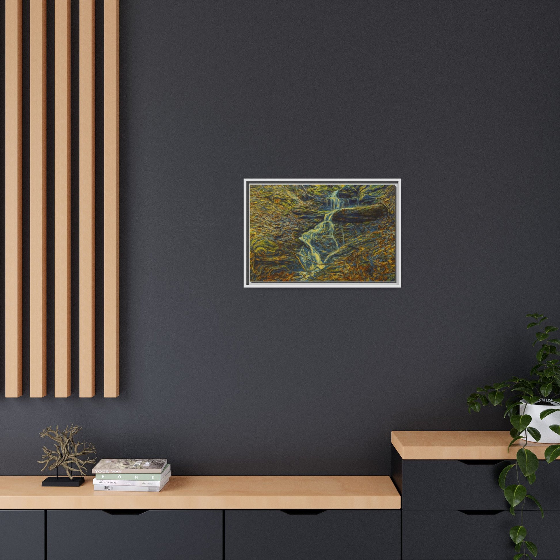 Van Gogh Style Framed Matte Canvas Art Print - Nature-Inspired Wall Decor, Abstract Waterfall Artwork, Home Office Decoration - TRV
