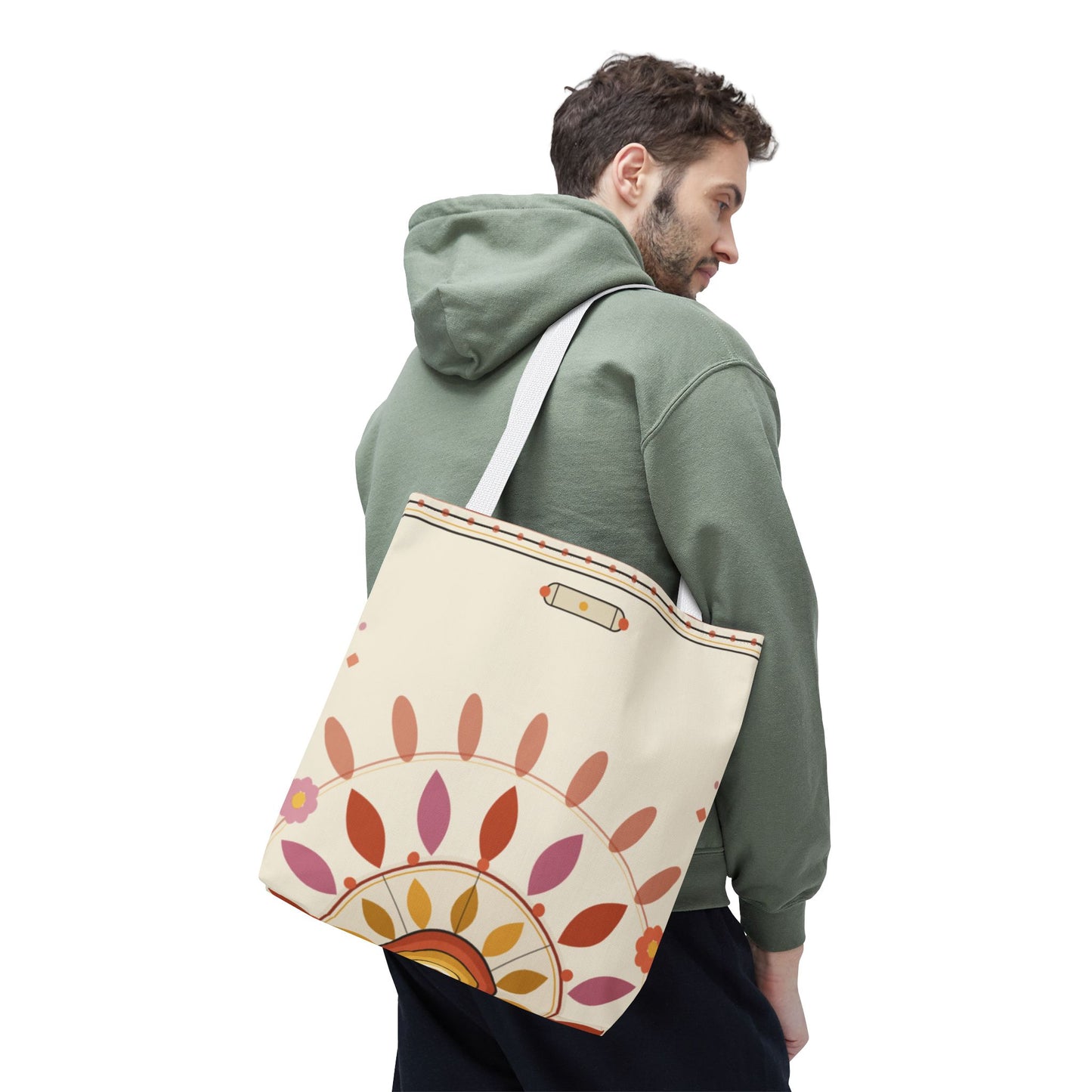 Boho Floral Mandala Tote Bag | Pastel Sunburst Pattern