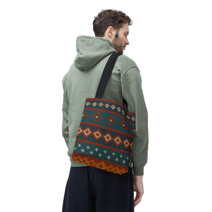 Southwestern Diamond Pattern Tote Bag | Aztec Tribal Geometric Print - TRV
