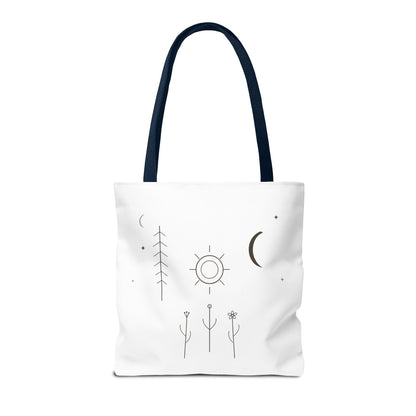 Minimal Moon and Sun Botanical Tote | Celestial Line Art Bag