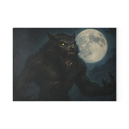 Glass Cutting Board — Howling Werewolf Moon Night Illustration
