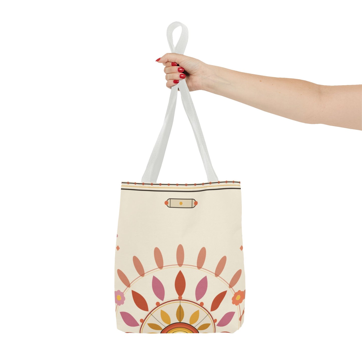 Boho Floral Mandala Tote Bag | Pastel Sunburst Pattern