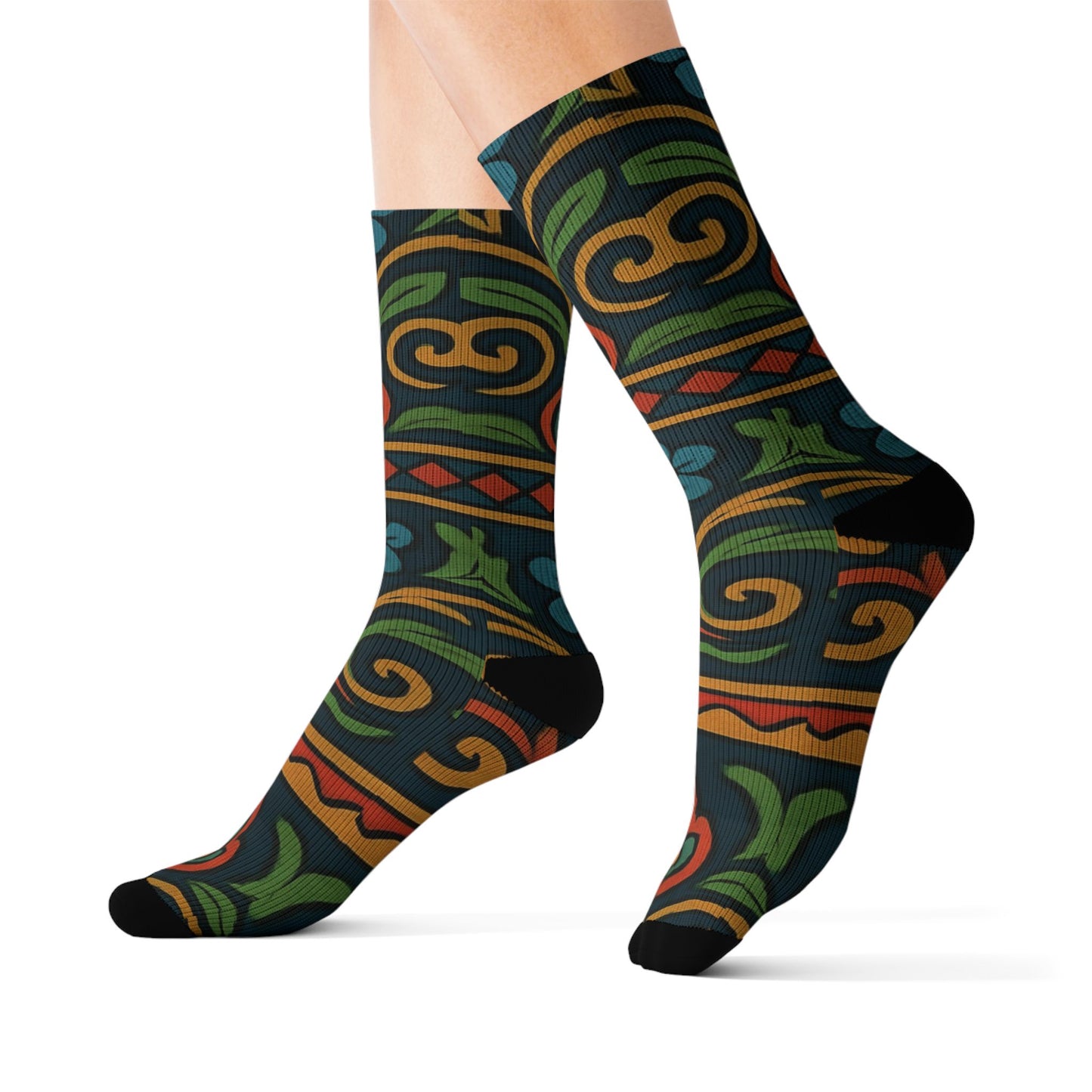 Victorian Floral Tile Sublimation Socks | Patterned Crew Socks - TRV